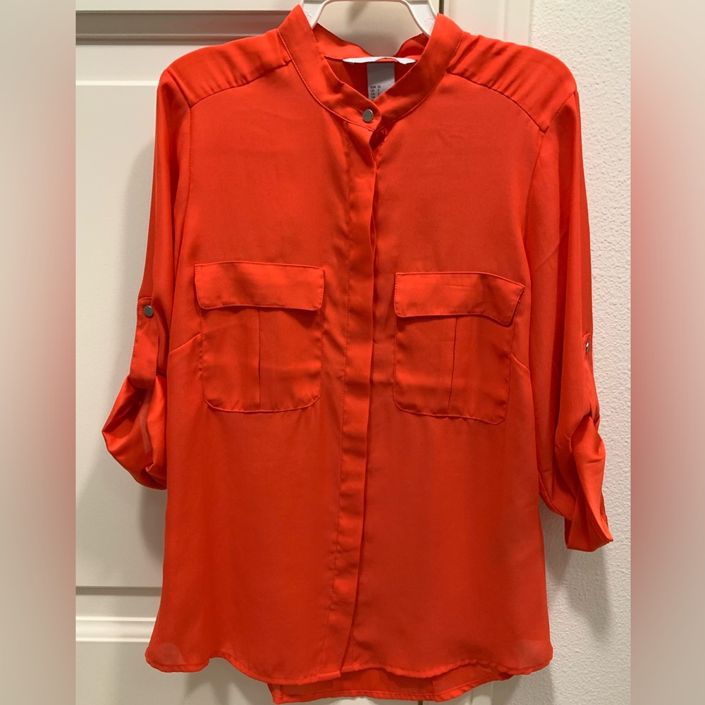H&M Women's Bright Pink Button-Front Shirt